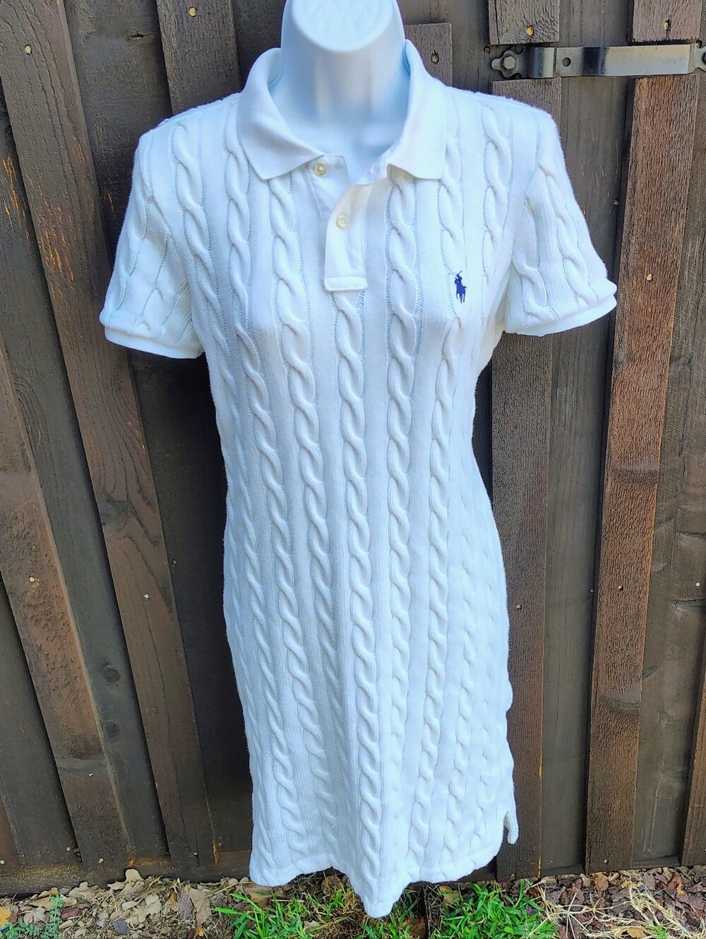 SOLD 7/28 - Ralph Lauren White Cable Knit Polo Dress with Pony Logo - Picture 3 of 6